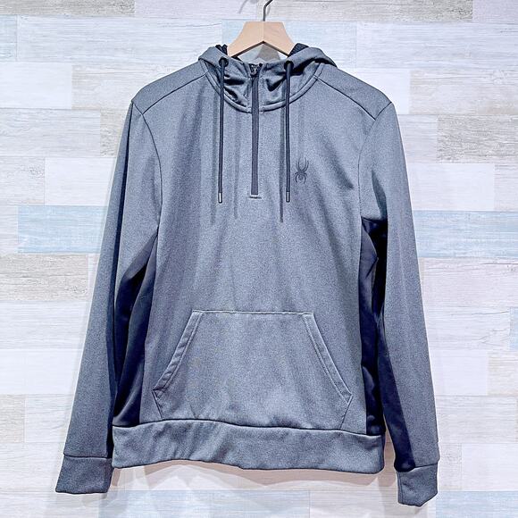 Spyder Active ProWeb Performance Fleece Hoodie Gray Kangaroo Pocket Mens Medium - Picture 1 of 7